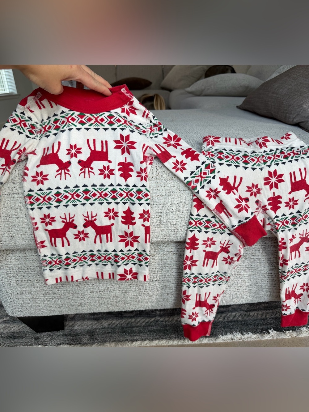 Hanna Andersson Red and White Reindeer Fair Isle Pajama Set